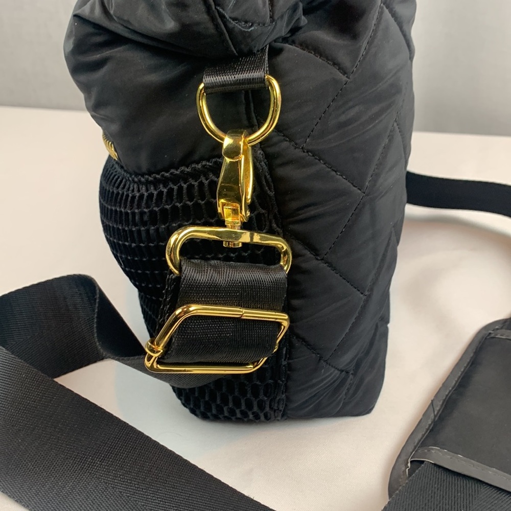 Athleta Handbag Gym Yoga Women Black Tote  Bag Quilted Pattern Gold metal - Picture 9 of 16